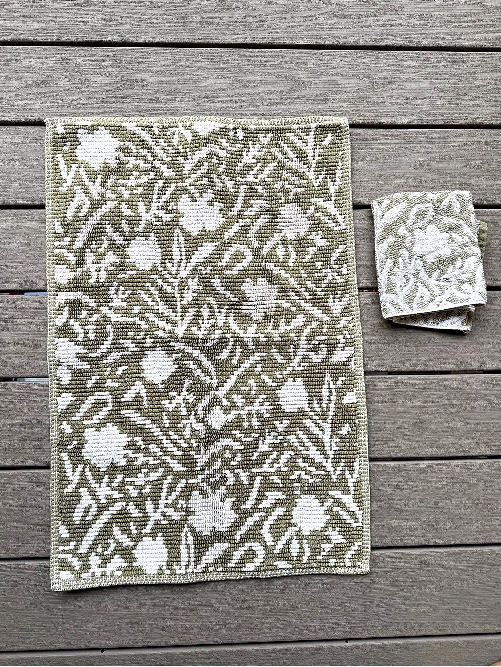 Threshold Performance Plus Green Floral Bath Rug & Hand Towel 2 Pc Set